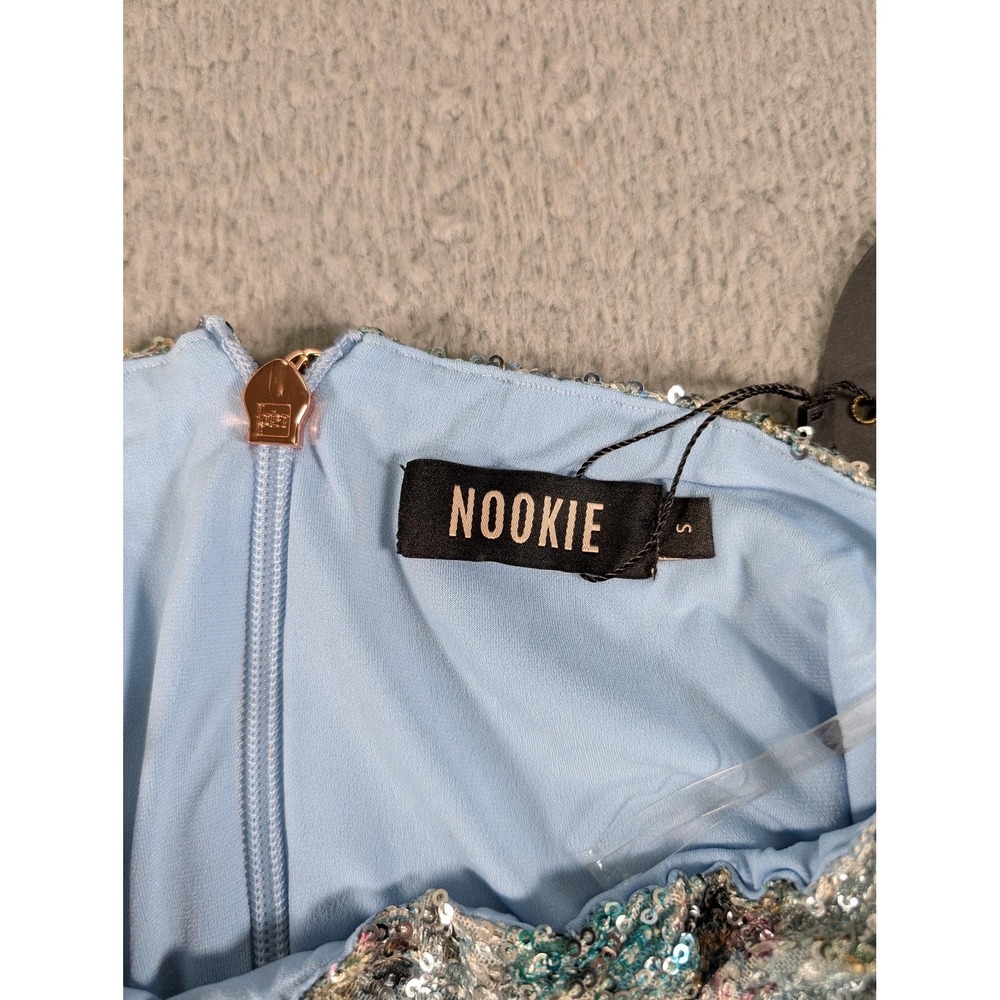 Nookie Forever Skirt Womens Small Blue Sequin Ruched Party Mini Dressy New - Picture 4 of 16